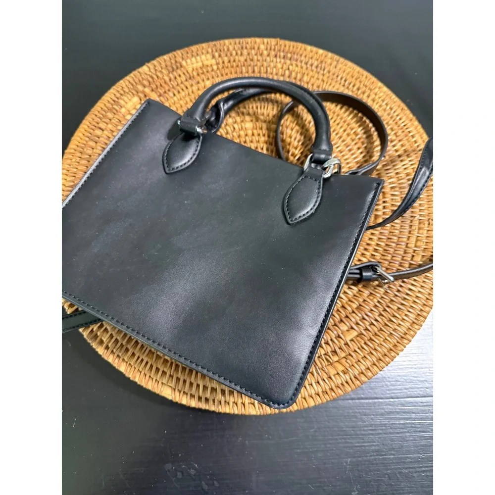 Guess Los Angeles Black Rhinestone Mini Tote Crossbody Bag Satchel Silver Logo